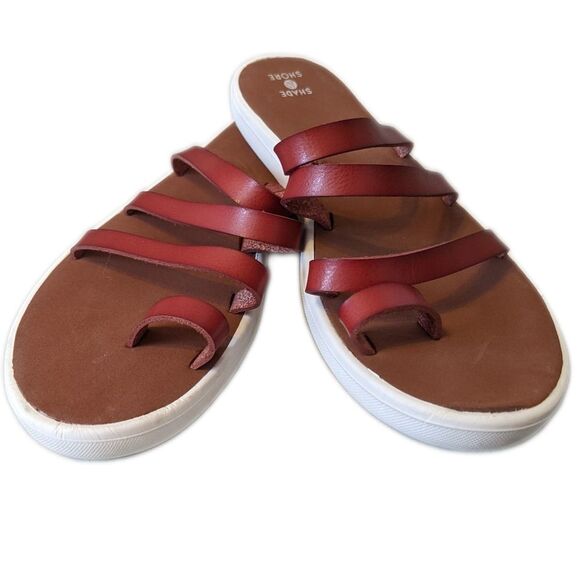 Shade & Shore flat strappy sandals warm brown upper, white sole, size 9 - Picture 1 of 6